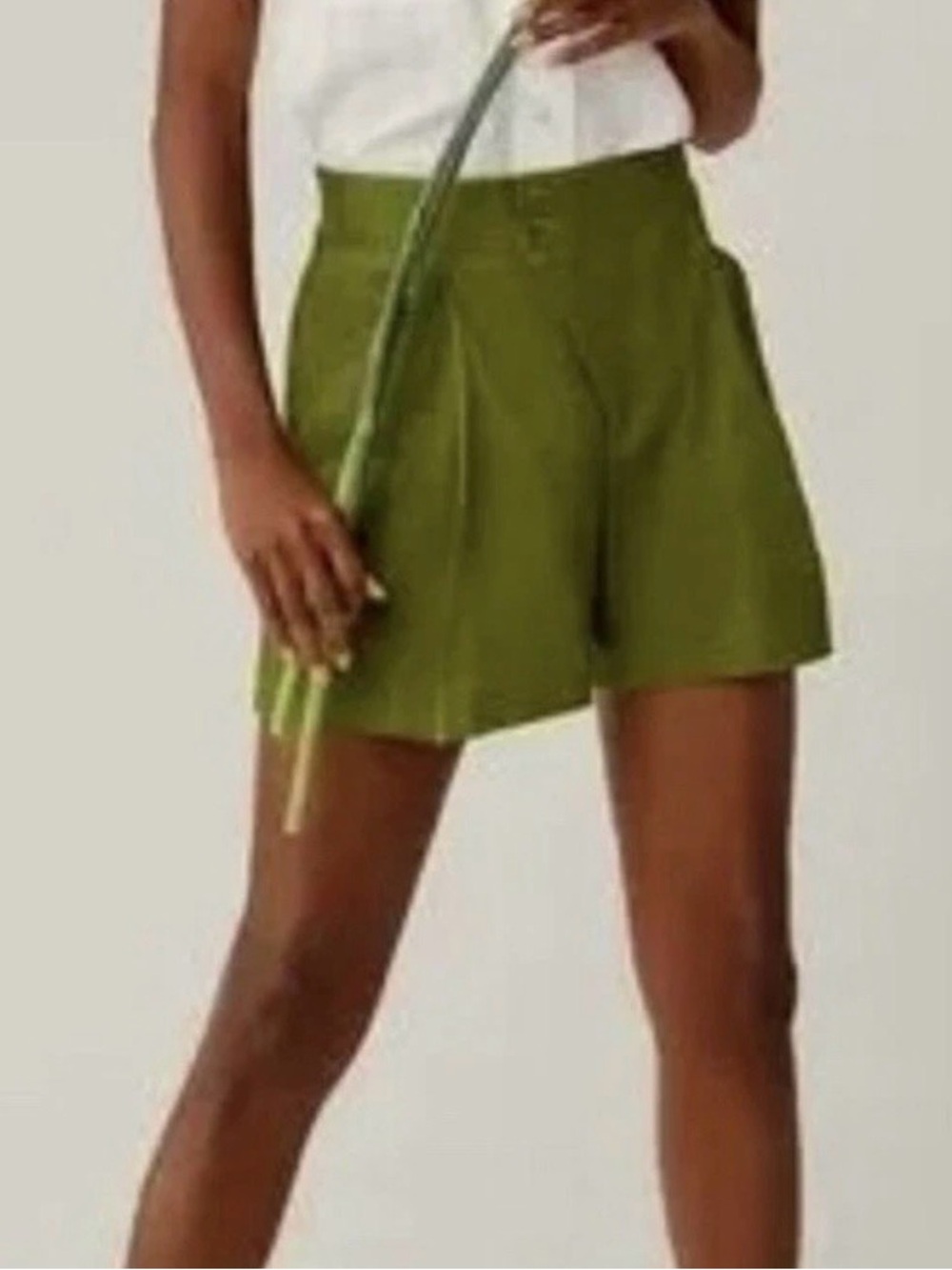 CAbi Olive High-Waist Pleated Shorts